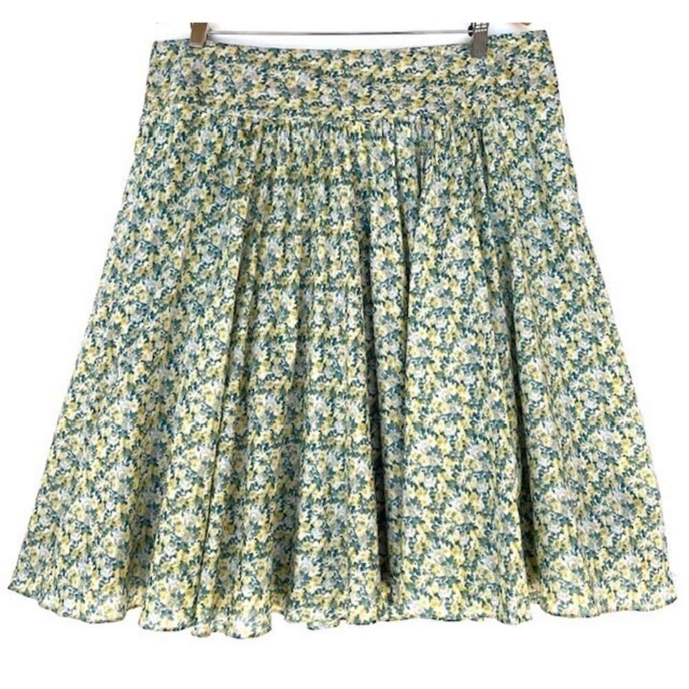 Talbots Skirt Womens 14 Yellow Green Floral A-Line Cotton‎ Knee Length Casual